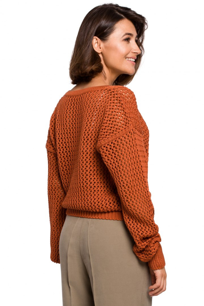 Sweter Damski - Luźny Z Głębokim Dekoltem V - pomarańczowy